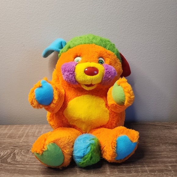 Vintage 1980s Orange Yellow Green Popples Stuffed Animal Plush Toy Hidden Pouch - Picture 5 of 7